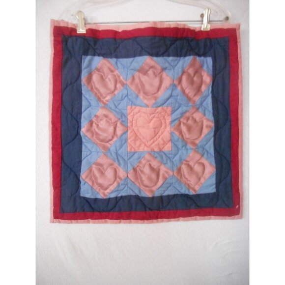 Handmade Other - Vtg Handmade Quilted Amish Hearts Tulip Pattern wall hanging Blue 20 X 20